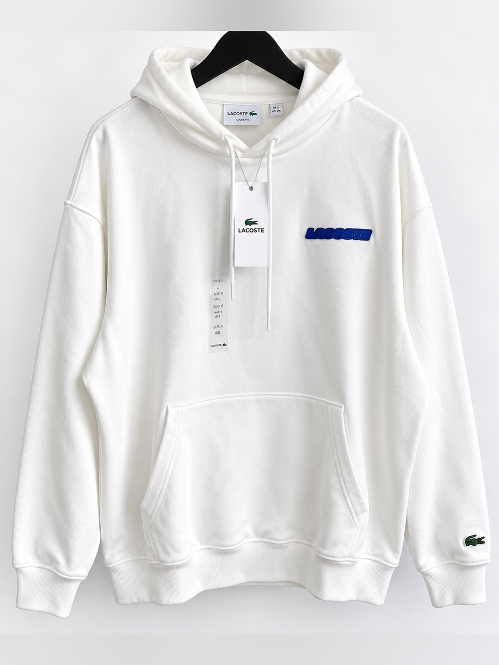 Lacoste Loose Fit Graphic Hoodie Men 4XL White Blue Logo